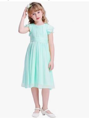 Girls' Mint Green Pleated Bodice Flower girl Dress